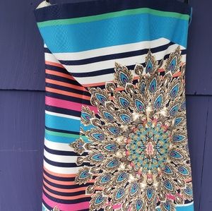 Strapless dress colorful lines, stylized LIKE NEW